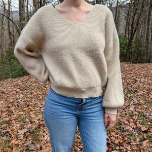 SHEIN Cream V-Neck Sweater